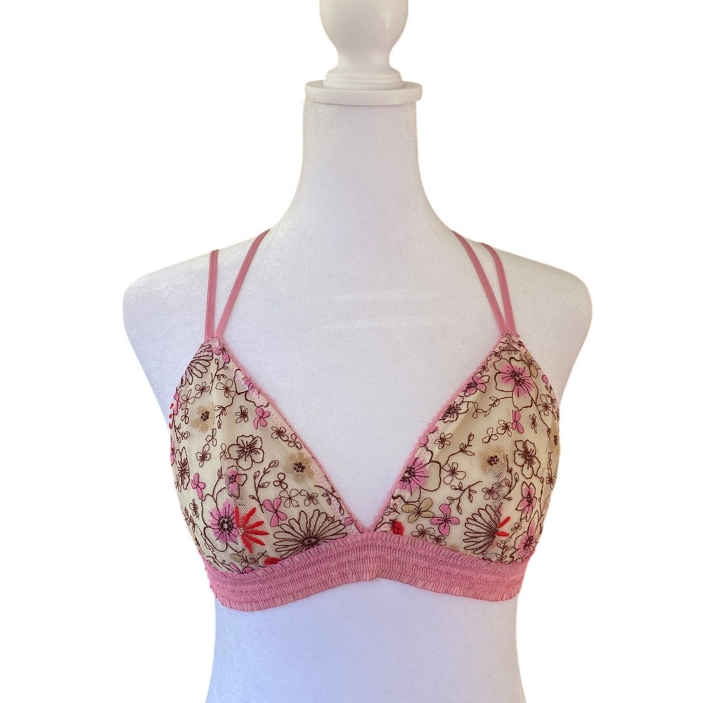 Aerie Floral Mesh Sheer Pink Bralette Medium Lounge Lingerie Fairy Boho Feminine